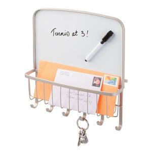 MetroDecor - mDesign Mail, Letter Holder, Key Rack Organizer for Office, Entryway, Kitchen with Dry Erase Board - Wall Mount, Satin