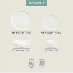 Gibson Home Oslo Porcelain Chip and Scratch Resistant Dinnerware Set, Service for 4 (16pcs), Ceramic Plates and Bowls Dishes Sets, White - Microwave and Dishwasher Safe