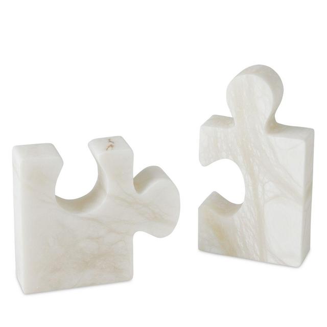 Global Views Jigsaw Bookends in White, Set of 2