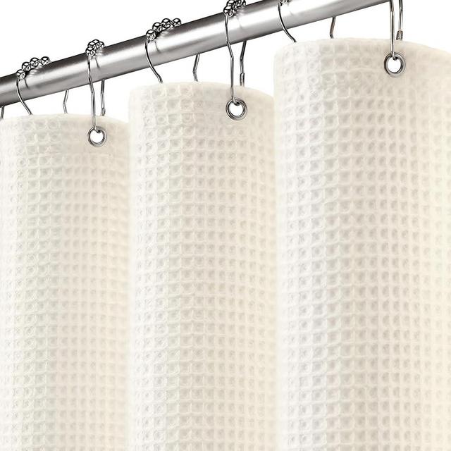 XOGUIBO Waffle Weave Shower Curtain - Ivory Cotton Fabric Texture Heavyweight Shower Curtain for Bathroom,Washable,72Wx72L
