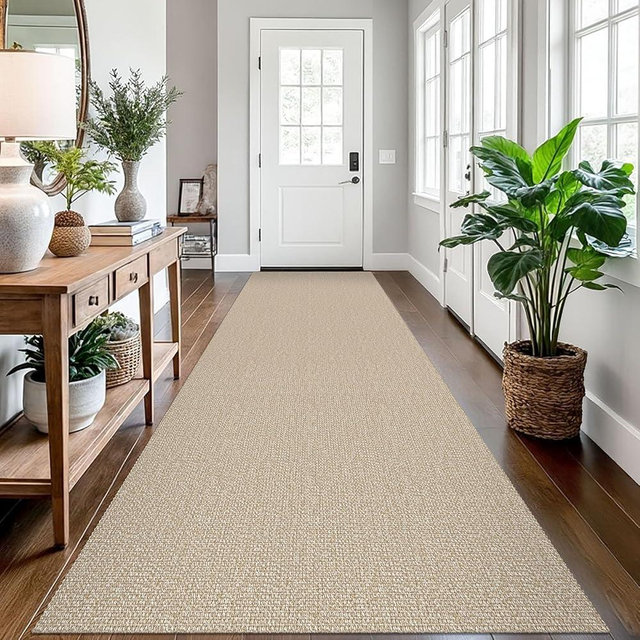 EARTHALL Long Runner Rug 3x12 Ft Non Slip Runners for Hallways Cotton Non Slip Entryway Runner Braided Kitchen Runner Indoor Outdoor Carpet Runners for Entryway, Hall, Foyers, Send/Beige