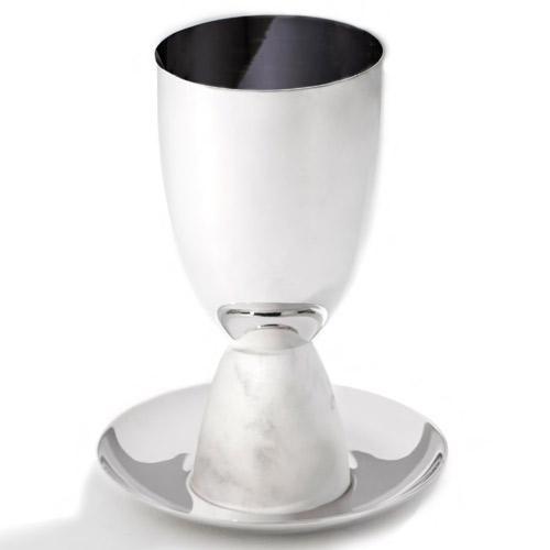 Anna New York Coluna 5" Carrara Marble & Silver Kiddush Cup