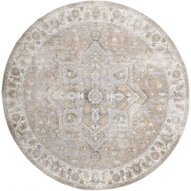 Nourison Astra Machine Washable Vintage Medallion Indoor Rug Beige 7'10"xRound