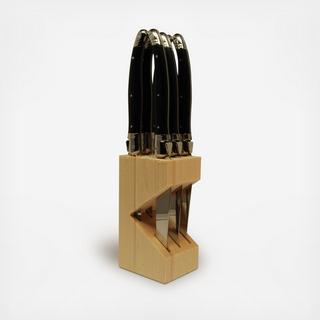 Laguiole Steak Knife with Wooden Block, Set of 6
