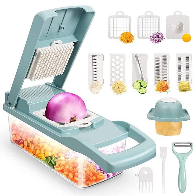 Vegetable Chopper,Senbowe Multifunctional 13-in-1 Food Choppers Onion Chopper Vegetable Slicer Cutter Dicer Veggie chopper with 8 Blades,Colander Basket,Container for Salad Potato Carrot Garlic