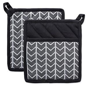 Design Imports Herringbone Pot Holders (Set of 2) in Black