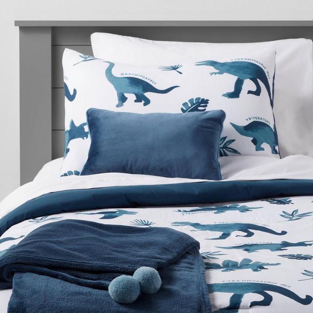 4pc Twin Dinosaur Comforter Set Watercolor Blue - Pillowfort™