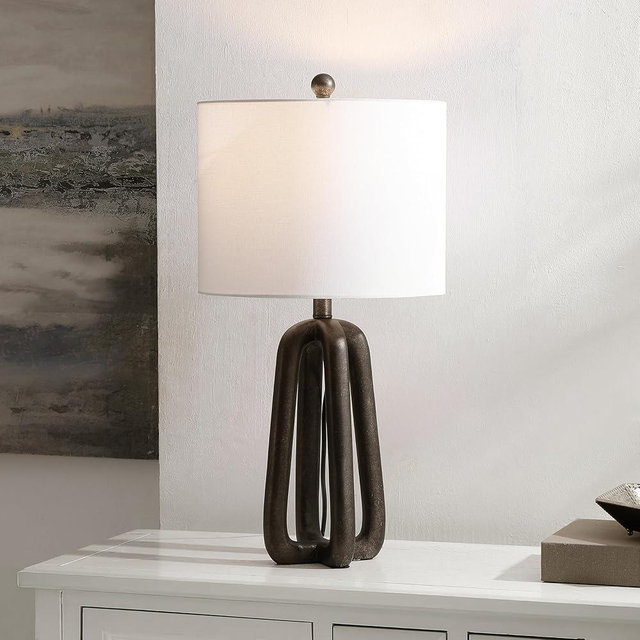 SAFAVIEH Lighting Collection - Anine Black Resin Table Lamp, 26" Decorative Accent Light with Fabric Shade, E26 Bulb Compatible (TBL4654A)