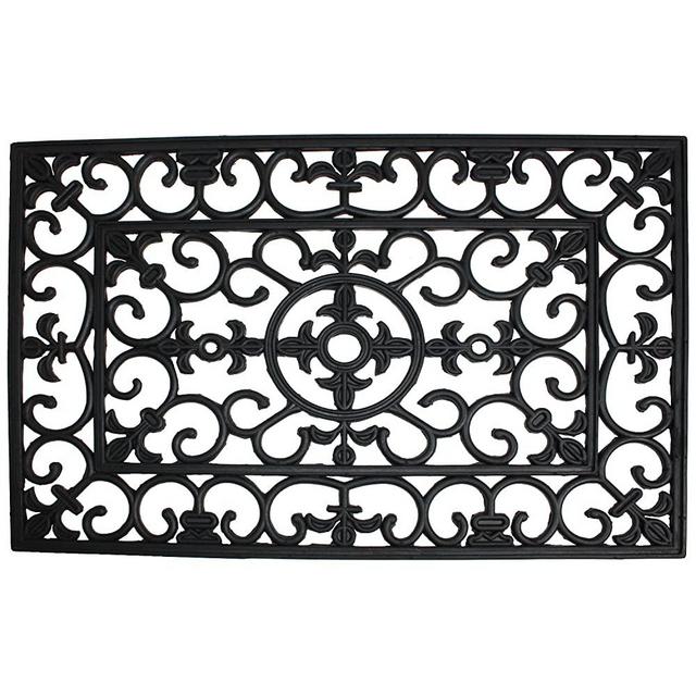 Heavy Duty Natural Rubber Outdoor Doormat, 24x36", Entry Way Shoes Scraper Patio Rug Dirt Debris Mud Trapper Waterproof-Wrought Iron