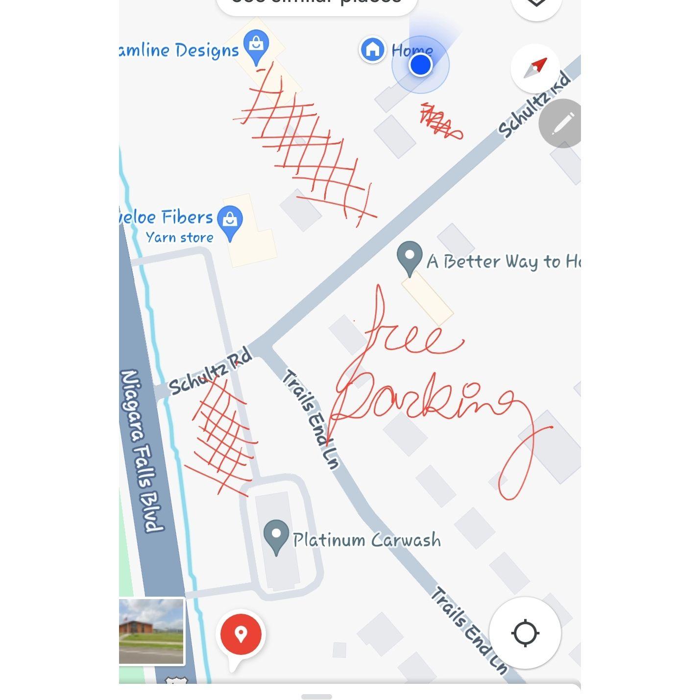 Red highlight is for free parking around the after party