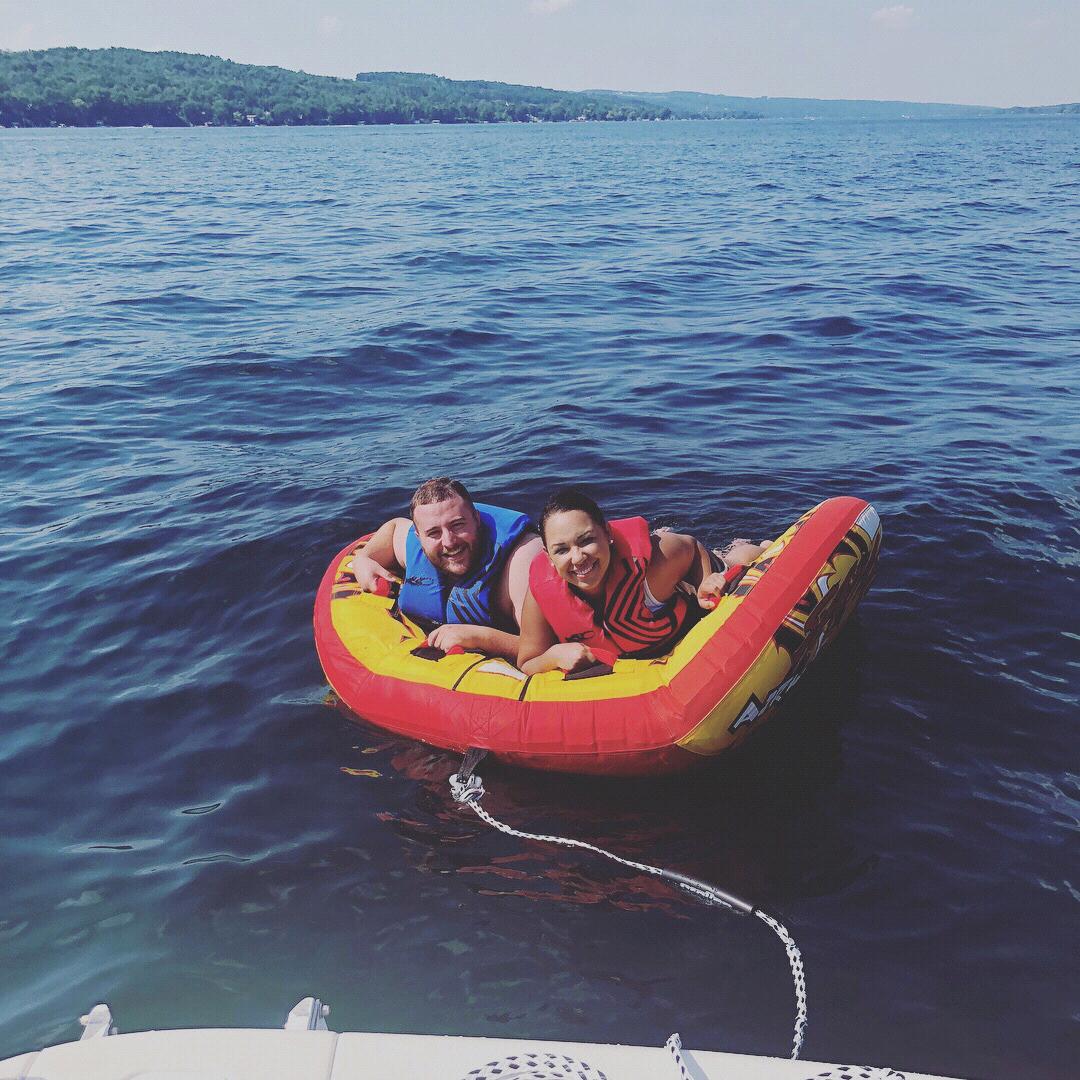 Tubing in Keuka Lake at PJ’s friend Casey’s Lake house!