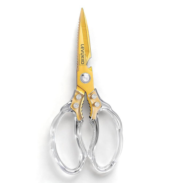 All Purpose Kitchen Scissors with Transparent Handle - Rust-Resistant Blades, Kitchen Shears For Food Ergonomic Non-Slip Grip | All-Purpose for Poultry, Vegetables & Thanksgiving Turkey Prep/gold