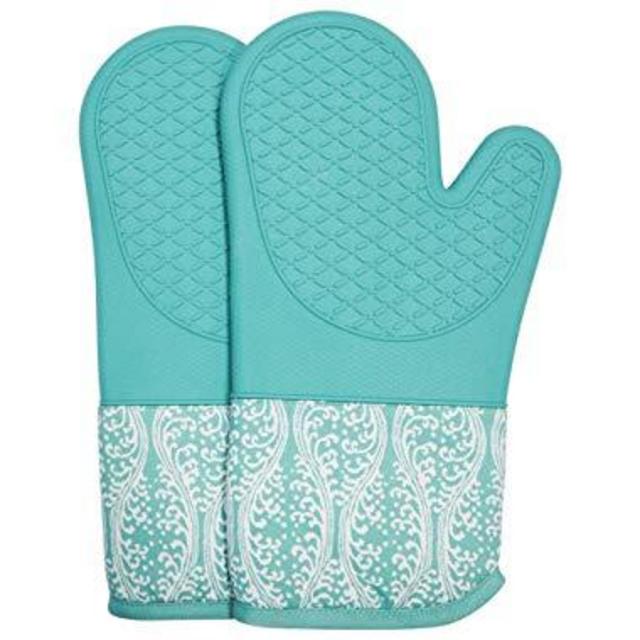 Kitchen Gloves Pot Holder for BBQ Cooking Baking Brown Kitchen Lines Set for Heat Resistant with 500 Degrees RED LMLDETA Professional Microwave Silicone Oven Mitts for one Pair 