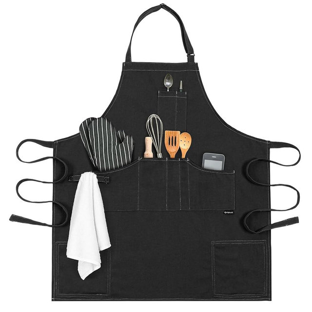 opux Chef Apron for Men, Kitchen Apron with Pockets for Women, Large Unisex Canvas Apron for Cooking Grilling BBQ Baking.