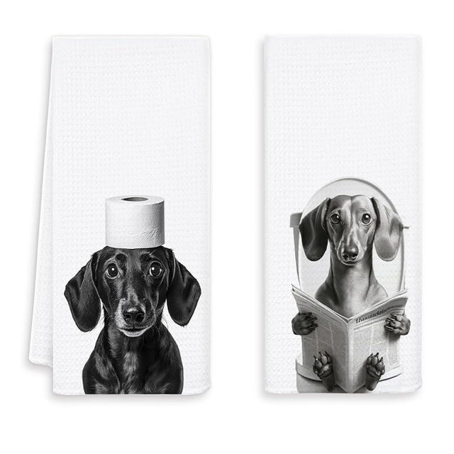 OSLYSOF Funny Dachshund Hand Towels for Bathroom Set of 2, Weiner Hand Towels, Weiner Dog Gifts for Women, Dog Bathroom Decor, Dachshund Gifts for Lover, 16x24 Inch