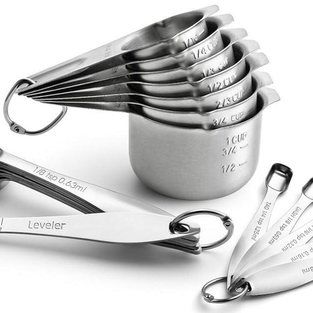 Spring Chef Stainless Steel Measuring Cups & Spoons Set of 20 with Leveler, Nesting Metal Measuring Cups Set of 7 & Spoons Set of 13 for Dry and Liquid Ingredients, Kitchen Tools for Cooking & Baking