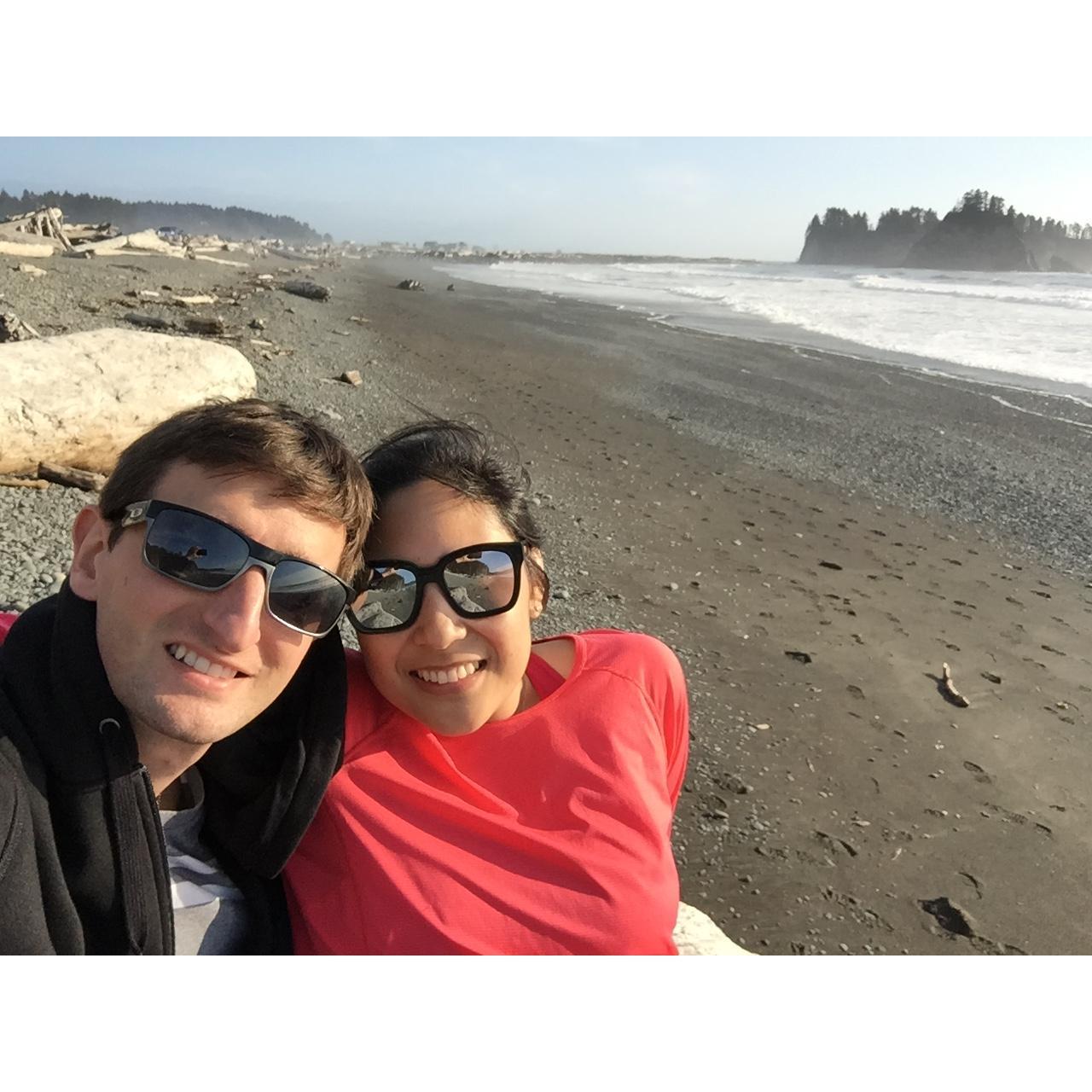 Washington coast. Celebrating one year since our engagement.
