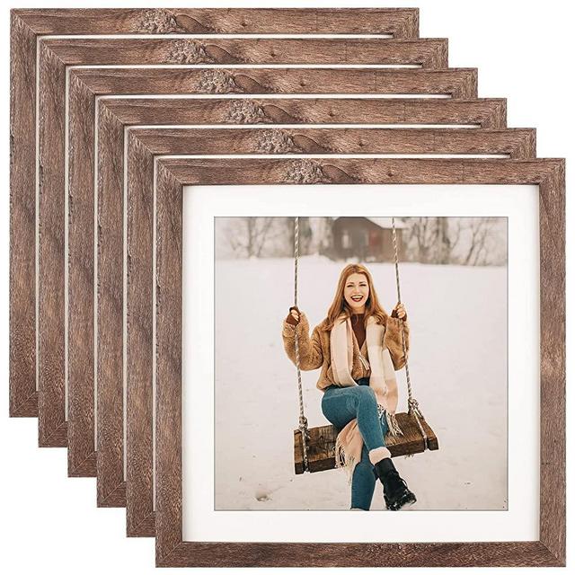 FOREV 10x10 Square Picture Frames Set of 6 Rustic Wood Grain Photo Frame for Gallery Wall Mounting or Tabletop Display