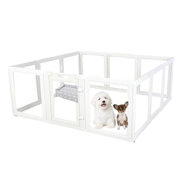 EVERFRONT Clear Acrylic Plastic Dog Playpen - Clear Dog Play Pen - Easy Assemble Acrylic Dog Playpen - Puppy Playpen, Cat Playpen, Small Animal Playpen, Dog Play Pen Indoors (White, 23.6" H, 12PCS)