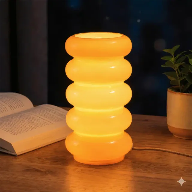 5-Tier Stacked Bubble Glass Table Lamp with Dimmer Switch and Braided Cord,Orange