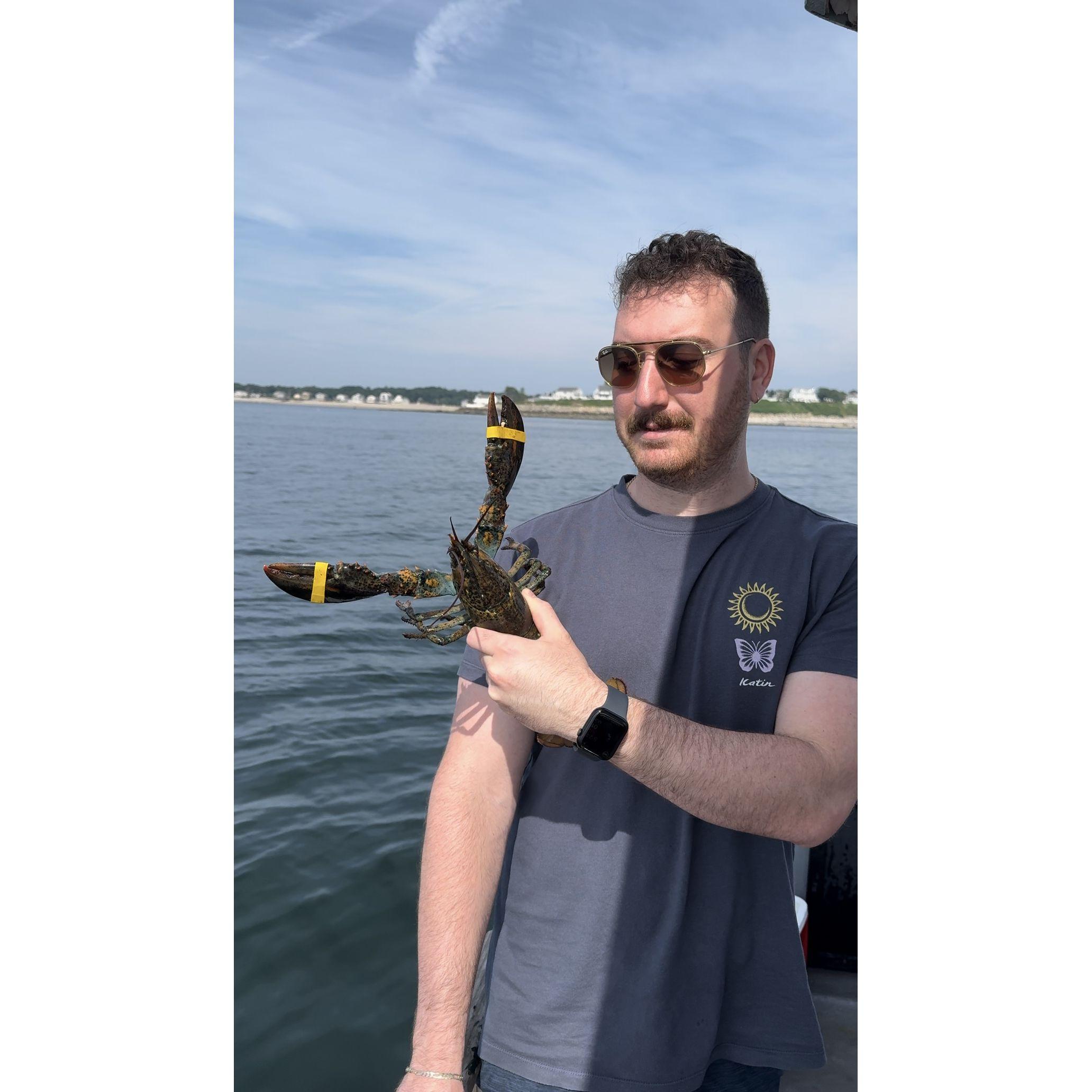 Alex caught (and is scared of) his dinner.