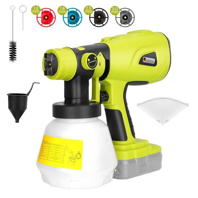 Paint Sprayer for Ryobi ONE+ 18V Li-ion Ni-Cad Ni-Mh Battery, HVLP Spray Paint Gun with Brushless Motor and Copper Nozzle, 200W Cordless Paint Sparyer for Home Interior and Exterior, House Painting