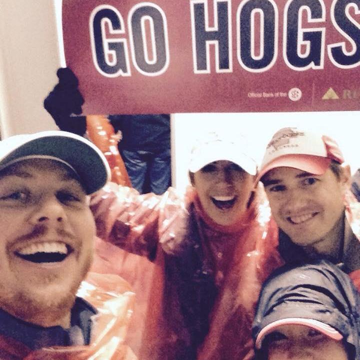 Cheering on the Razorbacks, rain or shine! The game we almost beat Alabama. #woopig