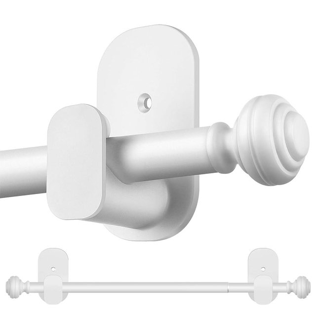 KAMANINA Curtain Rods No Drilling for Windows 32 to 86 Inches, 5/8 Inch No Drill Renter Friendly Curain Rod without Drilling with 3M Adhesive Brackets, White