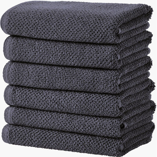 Cotton 6-Pack Textured Hand Towels | Stone Blue