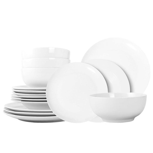 QUANSHANGJU 16-Piece Dinnerware Set for 4, White Porcelain Plates and Bowls, Chip Resistant Dishwasher Safe for Family Dining and Daily Use