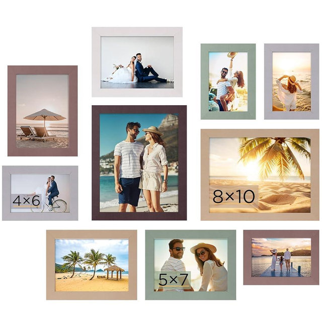 Funtopia Picture Frames, 10 Pack Picture Frames Collage Wall Decor, Gallery Wall Frame Set for Wall or Tabletop Display, Multi-size with 8x10, 5x7, 4x6 Family Photo Frames