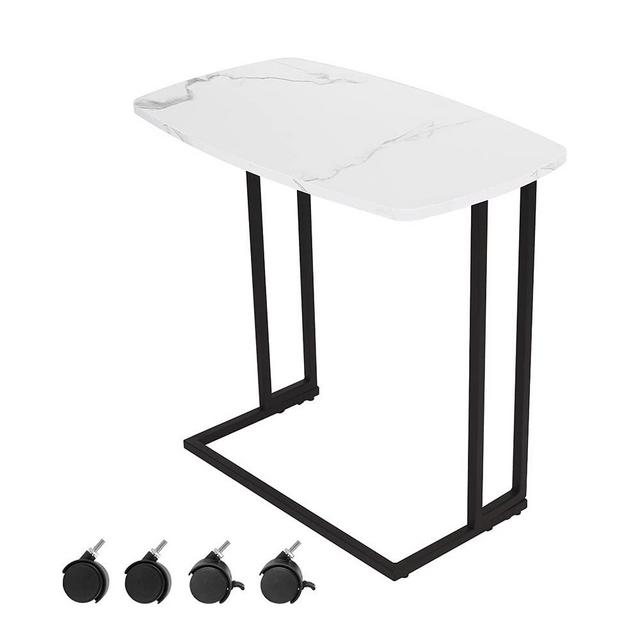 Modern Side Table, Mobile C Shaped Gold End Table with Detachable Casters, White Top Coffee Table, Nightstand, Lamp Table, Accent Table,TV Trays for Living Room, Bed Room (White Top with Black Frame)