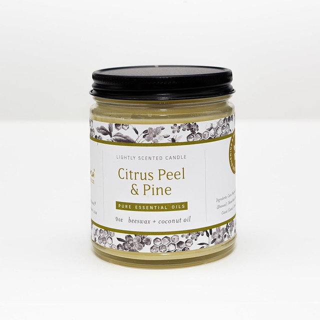 Fontana Candle Co - Citrus Peel & Pine Candle - 9oz | Lightly Scented Candle | Made from Beeswax, Coconut Oil and Essential Oil | Wood Wick | Long Lasting | Clean Burn and Non Toxic