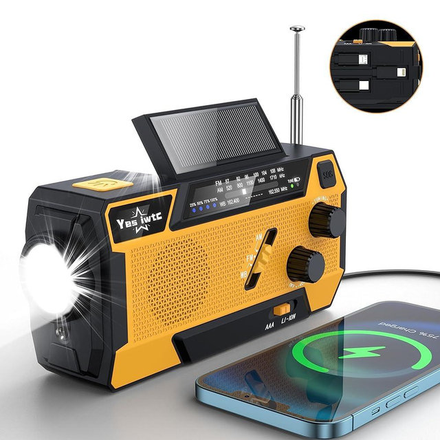 Yestiwc 7400mWh Emergency Crank Radio, Hand Crank Solar Radio, Battery Radio Emergency with NOAA/AM/FM, Power Bank, Hand Crank/SOS Alert&Flashlight Reading Lamp for Emergency Camping Storm Survival