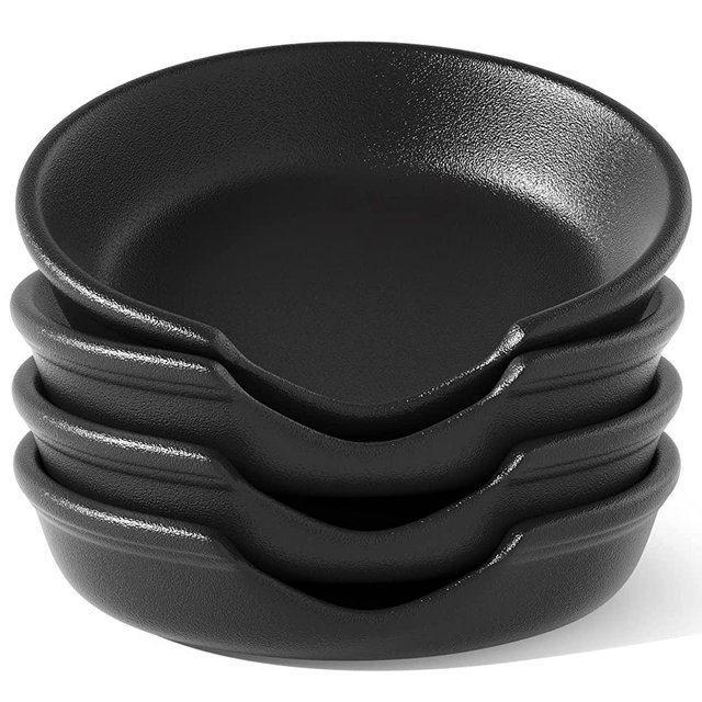 LE TAUCI Ceramic Spoon Rest for kitchen, 4.8 Inches Spoon Holder for Stove Top, Coffee Spoon Rest, Spoon Cradle, Kitchen Basics, Kitchen Accessories For Utensils, Set of 4, Crude Black