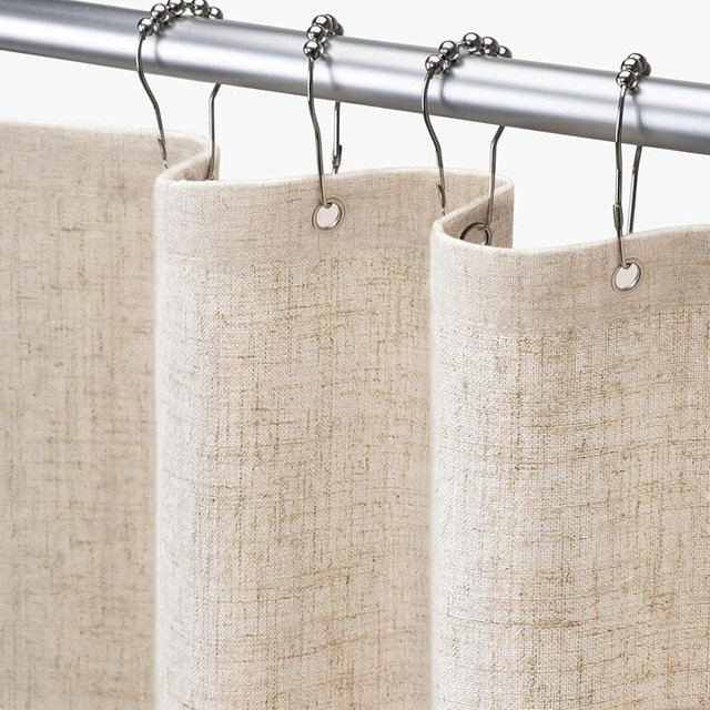Awellife Linen Shower Curtain Beige Boho Farmhouse Shower Curtains for Bathroom Fabric Cream Cloth Liner, 72" W x 75" L