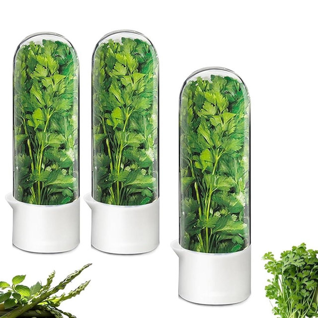 Minkeytal Herb Saver for Refrigerator - Herb Keeper & Cilantro Container for Fridge | Vegetable Preservation Storage Container for Cilantro, Basil, Asparagus | Extends Freshness Up to 2-3 Weeks