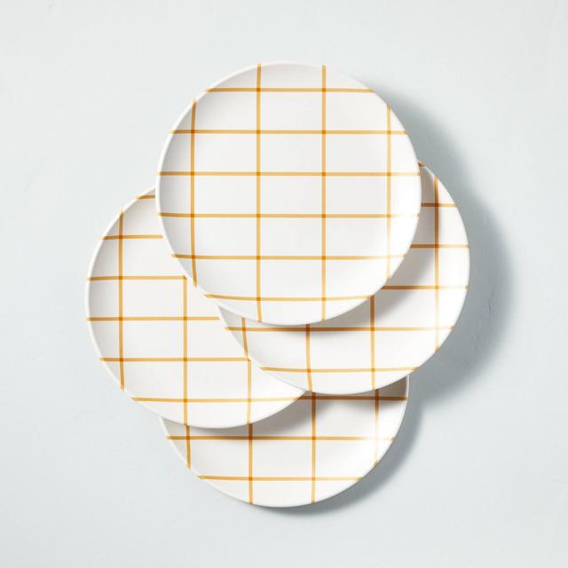 4pk Grid Pattern Bamboo-Melamine Dinner Plate Set Gold/Cream - Hearth & Hand™ with Magnolia