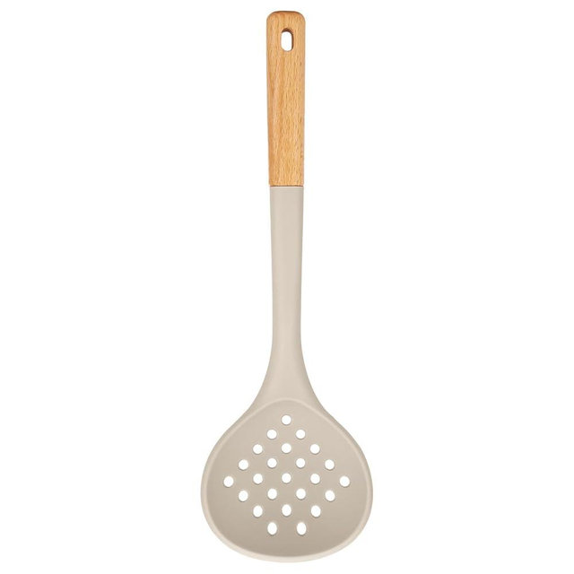 Kitchen Ladle Strainer, Large Slotted Spoon with High Heat Resistant BPA Free, Non Stick Cooking Skimmers For Draining & Frying, 13.2inch (Khaki)