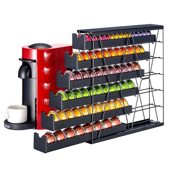 FlagShip 6-Tier Vertuo Pod Holder for Nespresso - 60+ Capsule Max Capacity Metal Rack, Ultra-Efficient Corner Storage Space Saving Design