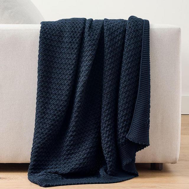 Coastline Knitted Throw: 50x60 Inches: Navy