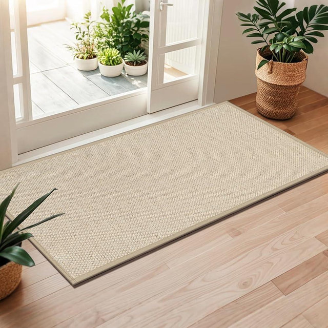 LEKEEPGO Long Door Mat 24"x59", Non Slip Door Mat Indoor Entrance, Rubber Backing Front Indoor Doormat Washable Absorbent Low-Profile Entryway Entry Resist Dirt Inside Hallway Door Mats, Khaki