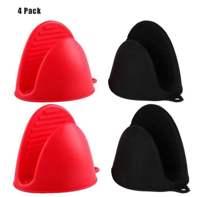 AORTDES Silicone Cooking Pinch Grips Oven Mitts - Finger Protector Pot Holder for Kitchen,Cooking,Baking,BBQ - Heat Resistant Gloves, 2 Pairs (Black and Red)