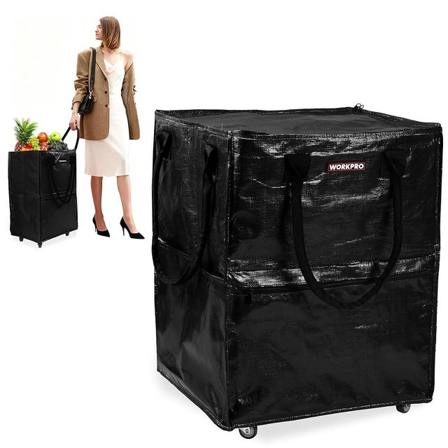 WORKPRO Large Rolling Grocery Bag, 36-Gallon Tote with 5 Wheels, 110 lbs Capacity, Dual Carry, Wide Zipper & Extra Storage for Shopping, Laundry & Moving