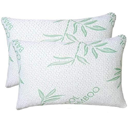 2 Pack King Bamboo Pillows, Shredded Memory Foam Adjustable Bamboo Pillow with, Removable/Washable Bamboo Rayon Zipper Cover (King 2 Pack)