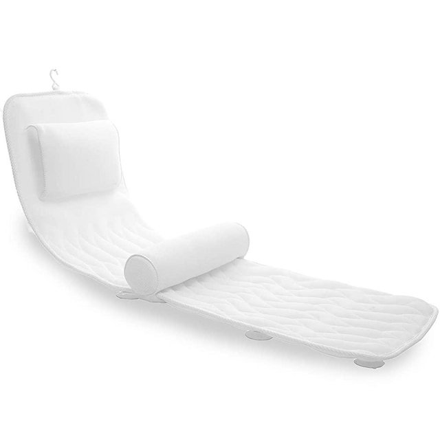 Bathtub Cushion, Full Body Bath Pillow Spa Mat with Adjustable Hot Dog Pillow 11 Suction Cups, Head Neck Shoulder Back Lumbar Support 3D Mesh Washable Waterproof Thick Soft, Fit for Soaking Tub