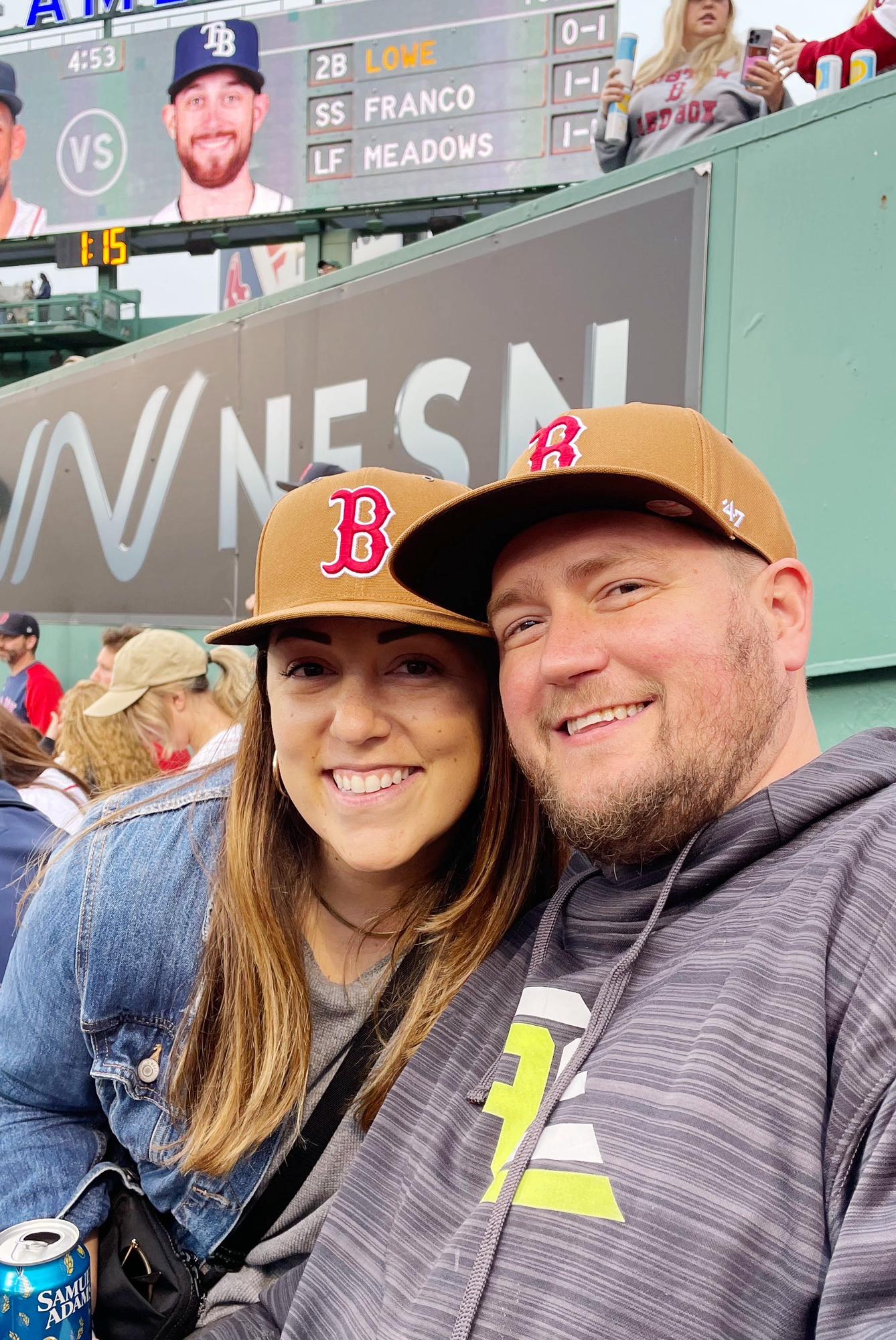 Matching hats at Fenway Park