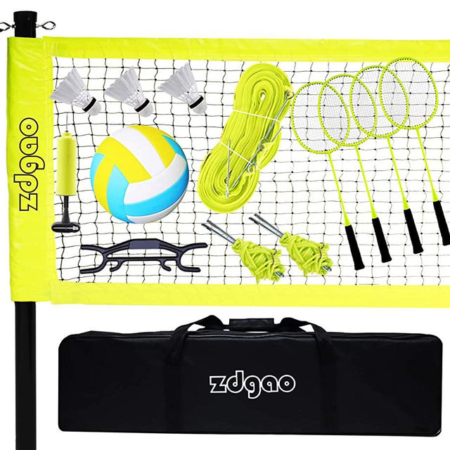 Professional Outdoor Volleyball/Badminton Net System - Complete Volleyball & Badminton Combo Set for Backyand Beach with Carrying Bag, Boundary Line