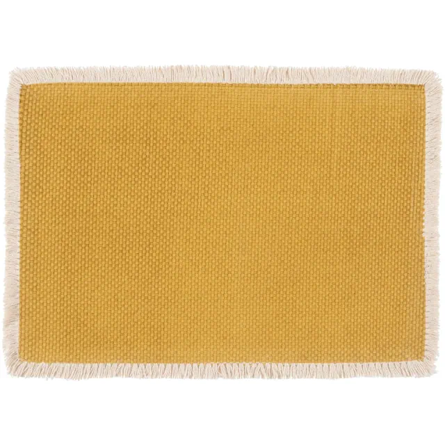 Verona 100% Cotton Woven Set Of 4 Placemats With Fringe Trim-13" x 19" In Ochre