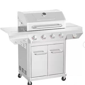 4 Burner Stainless Steel Propane Gas Grill with Side Burner